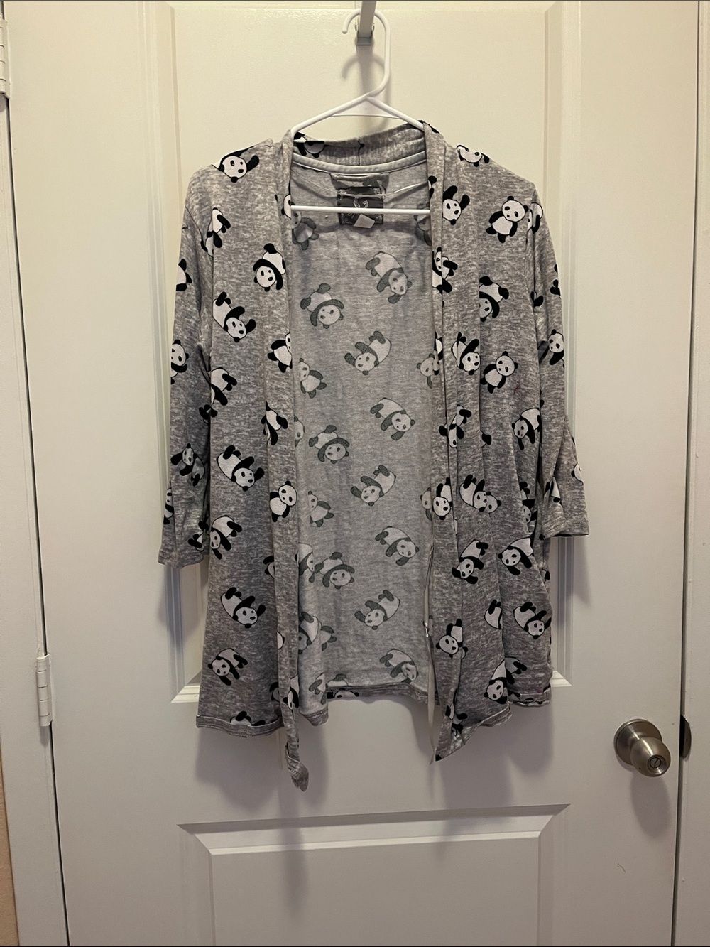 Pj Couture Gray Panda Print Open Front Cardigan